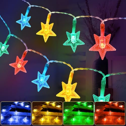 AUAUY Star String Lights, 40 LED 19.6FT Christmas Star Lights Battery Operated 2 Modes, Waterproof Outdoor Lights for Indoor Outdoor Wedding Party New Year Garden Christmas Decor (Colorful)