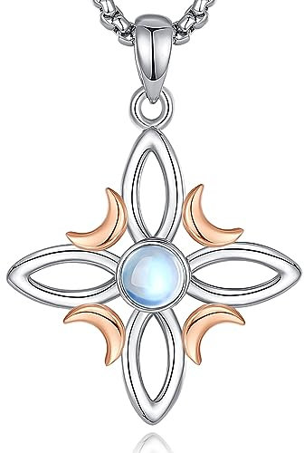 AEONSLOVE Collar Nudo de Bruja con Piedra Luna para Mujer Colgante Nudo de Bruja Plata de Ley 925 Amuletos de la Suerte y Proteccion Joyas Celta Irlandés Brujeria