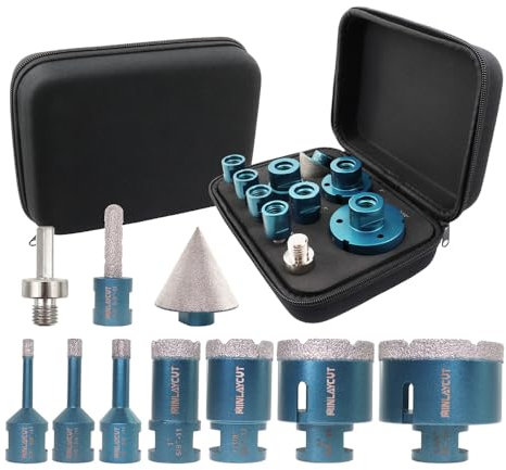 MINLAYCUT Lot de 10 forets diamantés pour carrelage 6/8/10/25/35/50/65 mm avec forets biseautés diamantés de 5,1 cm pour porcelaine, céramique, carrelage, granit, marbre