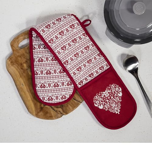 Premier Decorations 90cm Christmas Nordic Double Oven Glove Mitt Pot Holder Red and White Festive Kitchenware Xmas Novelty Gift
