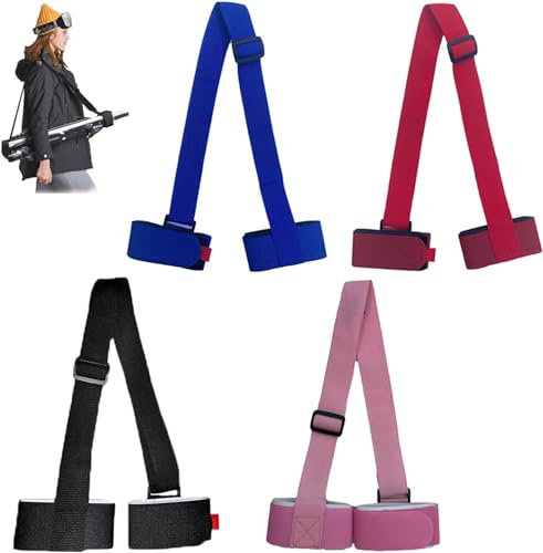 Skimate Ski-Gurte, 4 Packungen Zum Tragen, Verstellbarer Snowboard-Schultergurt, Wintersport-Zubehör, Stock-Trageriemen, Griff, Schultertrage, Lash, Rot, 65cm-120cm