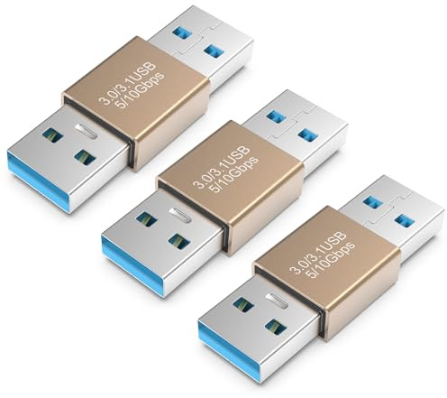 sovunis 3Pack USB Adapter Male to Male, 10Gbps USB 3.1 Type A to Type A high Speed Extension Connector for Hard Driver, Laptop, DVD Player, USB3.0 Hub, Monitor, Camera, Gold