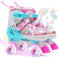 OLYSPM Rollschuhe Mädchen,Rollschuhe Kinder,4 Größen Einstellbare Rollschuh mit 8 Blinkenden Rädern für Jungen,Mädchen,Anfänger(Rosa)