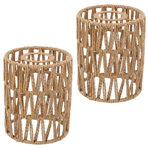 2 Stücke Natürlicher Rattan Lampenschirm - Boho Hängelampe & Stehlampe Design - Pendelleuchtenschirm - Korblampen Hängend, Laterne, Tischleuchte, Hängeleuchten, Deckenlampe - Ersatzschirm Ø 12cm