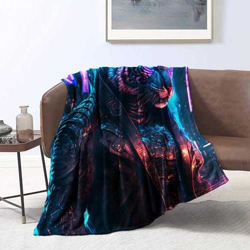CHTLIFQ Couverture imprimée en 3D Tiger Man en Polaire pour lit, climatiseur, Toutes Saisons, pour Berceau ou Cou, 31,5 x 47,3 Pouces, Flanelle （80 x 120 cm）