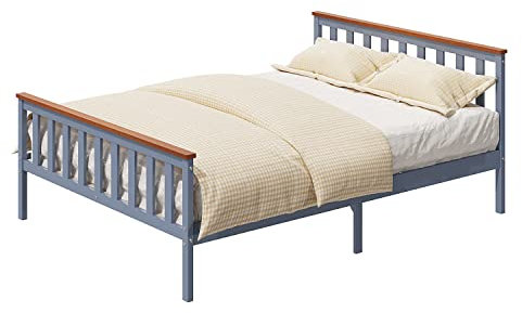 ELEGANT 4ft6 Bed Frame Bedroom Furniture Double Solid Wood Bed Frame, 137 x 190cm, Grey
