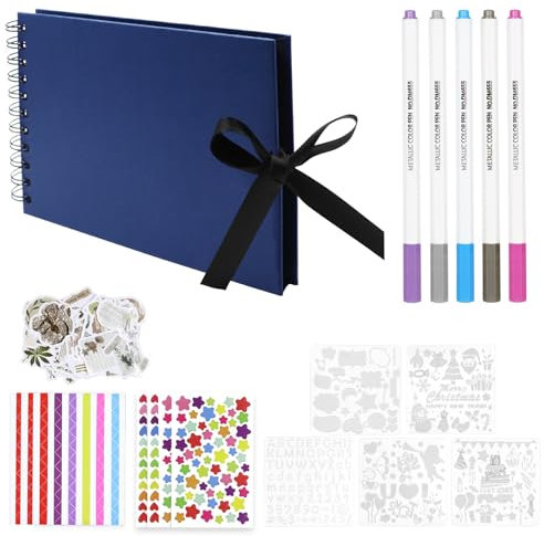 Fotoalbum zum Selbstgestalten, 21.5 x 15cm Scrapbook 60 Seiten / 30 Blatt Fotobuch Fotoalben Fotobuch zum Einkleben Gästebuch DIY Spiralalbum für Familie Valentinstag Geburtstag Jahrestag (Dunkelblau)