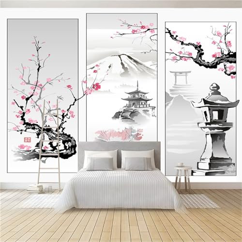 Papier Peint Panoramique Peinture À L'Encre De Style Japonais 400 x 280 cm Papier Peint Intissé Mural, Poster Geant Mural Impression 3D, pour Salon Chambre d'enfants restaurant Décoration Murale