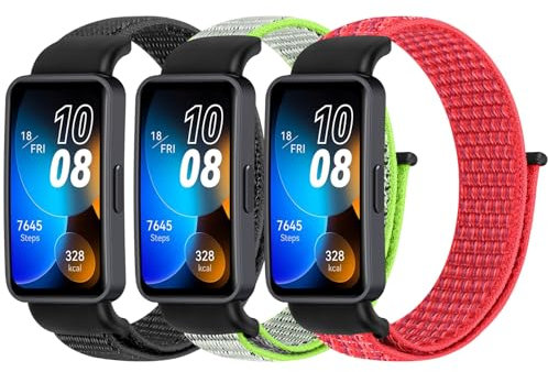 BTTNG Cinturino in nylon compatibile con Huawei Band 8/Huawei Band 9/Huawei Band 10 Donna Uomo, 3 pezzi Cinturino in nylon traspirante Sport Solo Loop di ricambio per Huawei Band 8/9/10 NFC, Senza