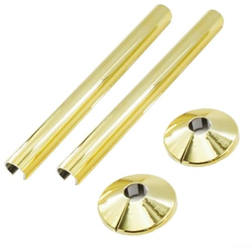 2 x Radiator Pipe Covers and Pipe Collars in Chrome Effect 15mm x 200mm Pipes Radiator Pipe Covers Sleeve for Bathroom Chrome (Gold)