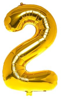 Hochwertiger Folienballon Zahl 2 in Gold | 80 cm großer Ballon mit Luftröhrchen | Perfekt für Geburtstag, Jubiläum, Party & Events | Auch mit Helium nutzbar | Goldfarbene Zahlenballons Deko