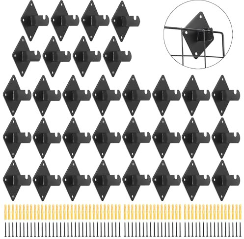 Kokone Gridwall Halterungen, 32 Stück, Gitter-Wandhalterung mit Schrauben für Gitterwände, Lamellengitter, Gitterplatten, schwarzes Metallgitter, Wandpaneele, Halterung, Garage, Zuhause