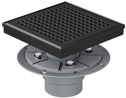 Neodrain 6 Zoll Quadratischer Duschablauf, 304 Edelstahl Duschablauf mit Abnehmbarem Quadrato-Muster-Rost, PVC-Duschablaufbasis, Haarsieb für Badezimmer-Bodenablauf, Schwarz