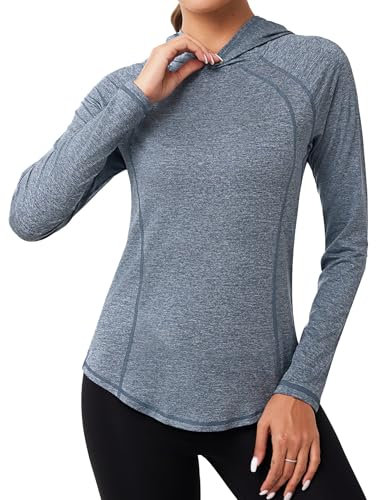 Terecey Sportshirt Damen Langarm Funktionsshirt Fitness Yoga T-Shirt Laufshirt mit Kapuze, Workout Shirts Frauen Leichte Atmungsaktive Sweatshirt UV Shirt Damen Langarm Sun Hoodie