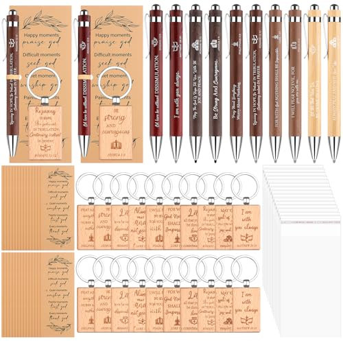 Lot de 30 cadeaux chrétiens avec verset de la Bible en bambou, porte-clés religieux en bois avec sacs transparents et attaches en papier kraft pour femme, homme, école, bureau, église