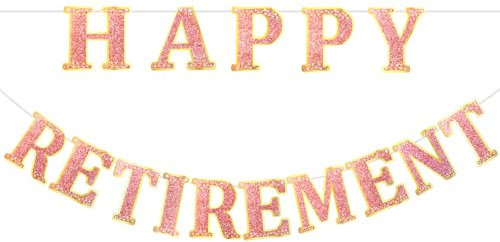Maxqzin Cartel de jubilación feliz, decoración de jubilación con purpurina dorada, pancarta de jubilación, decoración de jubilación feliz para el hogar, oficina, interior y exterior, suministros de