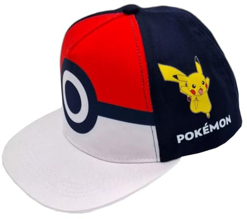 Cap mit Pikachu Pokeball Design Navy und Rot Snapback Style Baseball Cap 2 Größe 52cm und 54cm verstellbar, Rot/Ausflug, einfarbig (Getaway Solids), 6.5