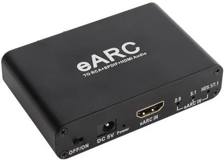 XUMIUZIY Extractor de Audio HDMI eARC ARC, 24bits 192KHz eARC/ARC HDMI a Extractor de Audio óptico/coaxial, convertidor de Audio HDMI ARC a R CA, estéreo analógico de 3,5mm L/R, para TVs