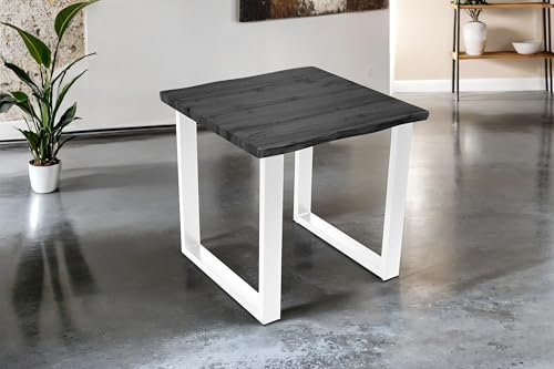 SAM Esstisch Josy | 80 x 80 cm | Holz-Optik in Grau | U-Gestell Metall weiß | 40 mm Tischplatte mit Baumkante | Tisch für Esszimmer & Küche