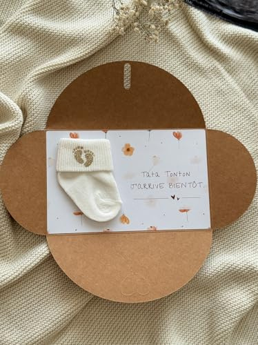 Moonbaby Annonce grossesse Floral Papi Mamie Tata Tonton Grands parents carte imprimée avec enveloppe et chaussette (Tata Tonton)