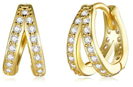 Ohrringe Silber 925 Creolen Silber 925, Creolen 925 Klein/Gold/Rosegold mit Zirkonia für Damen Mädchen, Hypoallergen Ohrringe Huggie Schlafen Knorpel 11mm (gold2)