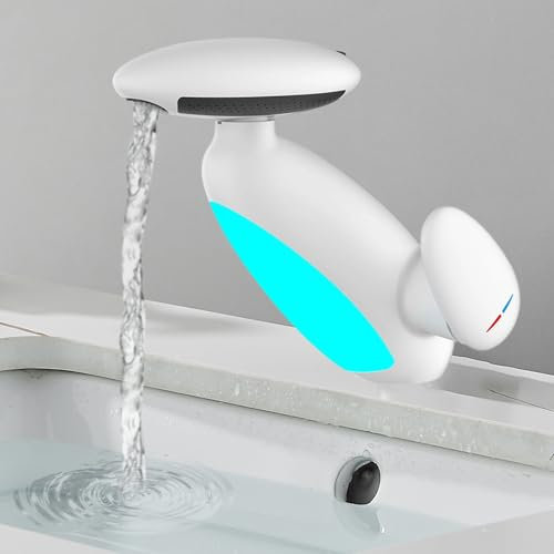 Grifo de baño para lavabo extensible, giratorio 360°, 4 modos, grifo de cascada, grifo mezclador caliente y frío, núcleo de válvula de cerámica, para lavabo baño (blanco)