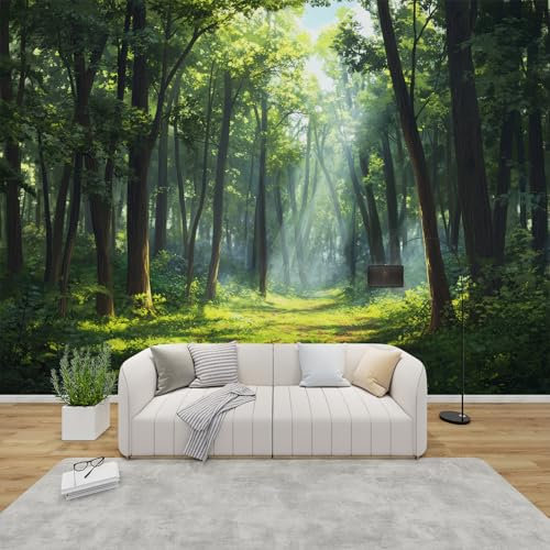 QEODAH Forest Wallpaper for Living Room, Nature Landscape Wall Art for Bedroom, Tree Scenery Wall Murals for Bedrooms, Renter Friendly Removable Waterproof Non-Woven Photo Wallpaper 3D, 100x70 cm