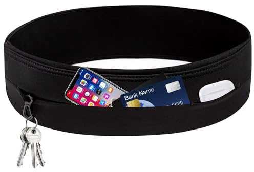 Cintura da Corsa, Cintura Palestra 4 Tasche ad Accesso Rapido Dall'alto,Forte Traspirabilità e Assorbimento del Sudore,Design Senza Cerniera,Fitness Sport per Donne e Uomini (Nero-L)