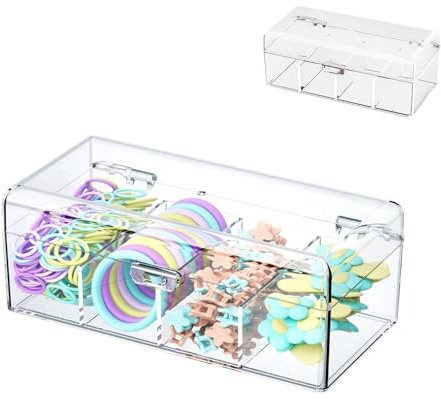 Bssowe Haarspangen Haargummi Aufbewahrung Kinder, Haarschmuck Organizer Für Mädchen, Acryl-Behälter Mit Fächern Für Haargummis, Kinder Haarschmuck Aufbewahrungs für Nähzubehör, Haarschmuck, Make Up