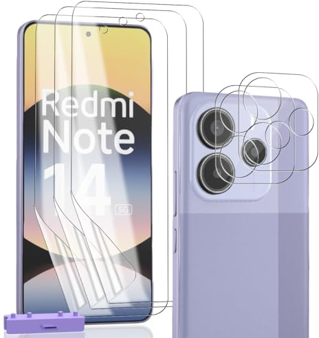 Zerrshoo 3+2 Protector Pantalla TPU para Redmi Note 14 5G | Película Hidrogel Flexible de Instalación Fácil, HD Claro, Protector Lente Cámara 9H Dureza, Huella Dactilar, Antiarañazos