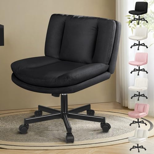 ALFORDSON Ergonomisch Kreuzstuhl Schminktischstuhl Bürostuhl,Schwarz | Kleiner Stuhl Vantiy Chair Kreuzsitz,Rutschfester Leinenbezug,höhenverstellbar,Neigungswinkel 90°–105°, Schreibtisch