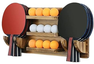 Wandregal zur Paddelaufbewahrung – Tischtennisschlägerhalter aus Holz, Organizer-Ständer mit großem Fassungsvermögen | Kompakte Halterung für 6 Tischtennisschläger und 12 Bälle für Sportgeräte