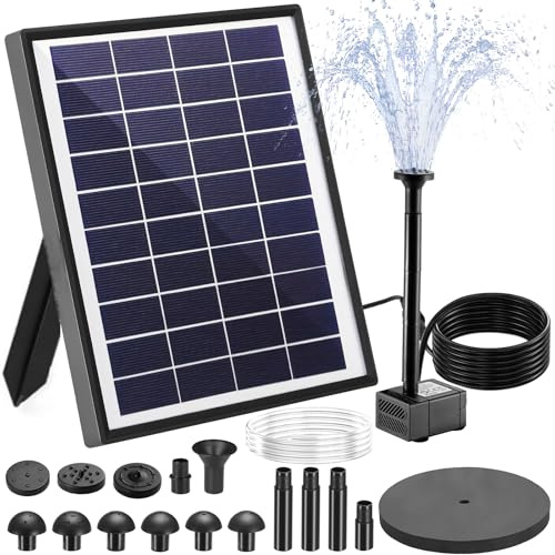 Clevich 6,5 W Fuente Sola, Bomba Solar para Exteriores, Silenciosa | con 9 Estilos de Boquillas y 1 m Manguera, Ideal para Estanques, Fuentes, Cascadas y Piscinas, Bomba Flotante