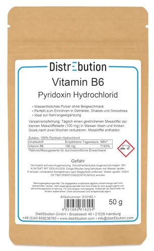 Vitamin B6 hochdosiert Pulver – 50 g reines Pyridoxin Hydrochlorid, vegan, glutenfrei, laktosefrei, unterstützt Nerven & Energiestoffwechsel