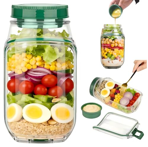 1 Pack Salad Pod Jar,Salad Jar with Side Opening,Portable Salad Container with Leakproof Dressing Compartment,Vertical Layered Design Salad Bowl for Lunch,Suitable for Home,Outdoor,Travel Meal Prep