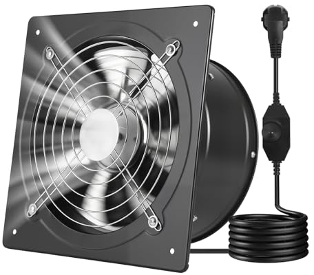 VEVOR Ventilador Extractor de 50 W 1678 m³/h, Extractor de Aire de 254 mm, con Válvula Antirretorno y Control de Velocidad, Montaje para Pared, Ventilación para Garaje Taller Sótano Cocina Baño Ático