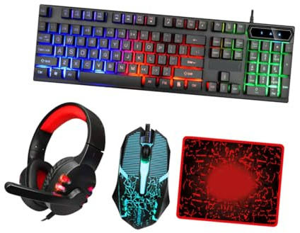 WOFASHPURET Gaming Keyboard Mouse Headphone Combo Stylish Backlit USB Keyboard Mouse Combo High Performance Ergonomic Design Abs Material for Office and Gaming Use Black