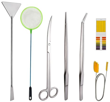 7 Stück Aquarium Aquascaping Tools 7 in 1 Edelstahl Wasserpflanzen Werkzeug | Anti Rost Pinzette Schere Schaber Werkzeug Set Aquarium Zangen Spatel für Fisch Tank Reinigung Pflanze Trimmen