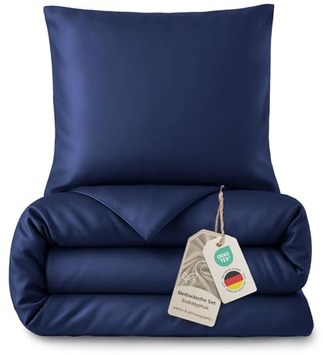 LAYNENBURG Premium Lyocell Bettwäsche in 135x200 + Kissenbezug 80x80 cm - 100% Lyocell Tencel aus u.a Eukalyptus – Oeko-TEX 100 - kühlende Sommer-Bettwäsche mit Reißverschluss (dunkelblau)
