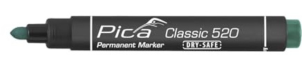Pica 520/36 Marker/Permanentmarker Classic Farbe: grün | permanent-Tinte auf Alkoholbasis, wasser und- abriebfest | Dry-Safe bis zu 48h offen lagerfähig | Rundspitze: 1-4 mm