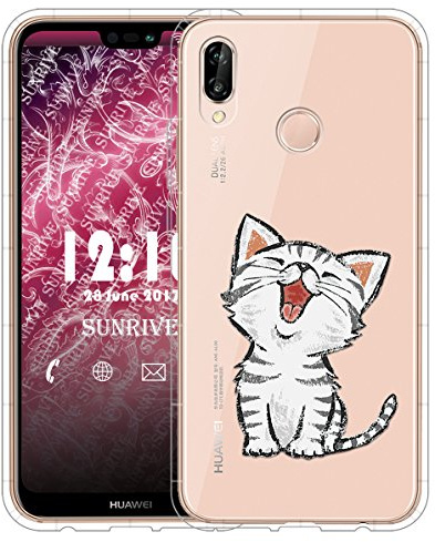 Sunrive Für Huawei P20 Lite Hülle Silikon, Transparent Handyhülle Schutzhülle Etui Case für Huawei P20 Lite(TPU Katze 2)+Gratis Universal Eingabestift
