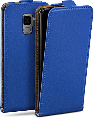 moex Flip Case für Samsung Galaxy S9 Hülle klappbar mit 360 Grad Schutz, Handyhülle mit Displayschutz, PU Leder Handytasche Lederhülle, Flip Case Cover Klapphülle, Dunkelblau