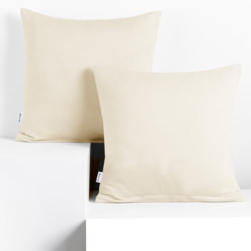 DecoKing 2 Kissenbezüge 40x40 cm Jersey Baumwolle Reißverschluss Ecru Elfenbein Amber, 40 x 40 * 2
