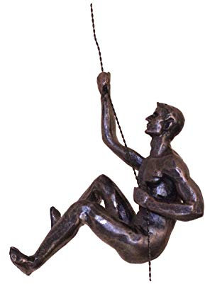Bronze-Skulptur, Kletterer, rechtshänder, handgefertigt, mit Drahtseil, Wandmontage