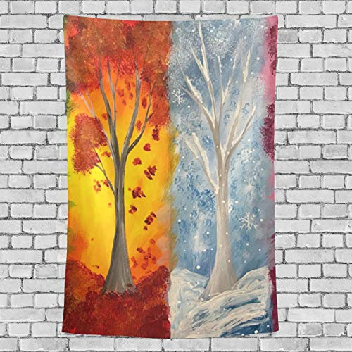 MONTOJ Betttuch mit Jahreszeiten-Baum-Motiv, Wandkunst, Wandbehang, vertikal.