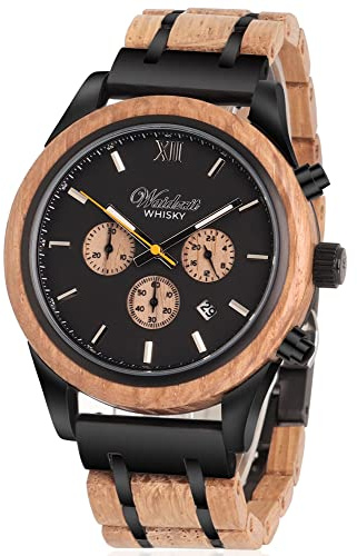 Waidzeit WH01 Whisky Uhr Herrenuhr Holz Holz 0 bar Analog Datum braun