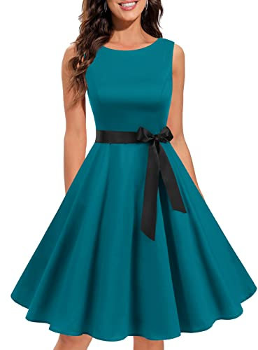 1950‘s Robe de Vintage Femme Pin up Robe de Cocktail Femme Audrey Hepburn Robe de Soirée Cérémonie Rockabilly Style Turquoise XL