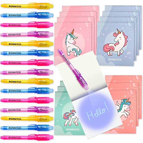 BONNYCO Penna Invisibile e Taccuino 16 Pezzi Unicorno Gadget Compleanno Bambini, Regalini Fine Festa Compleanno, Regalino Fine Festa Giocattoli Pignatta, Gadget Bambini Unicorno Bambina Bomboniere