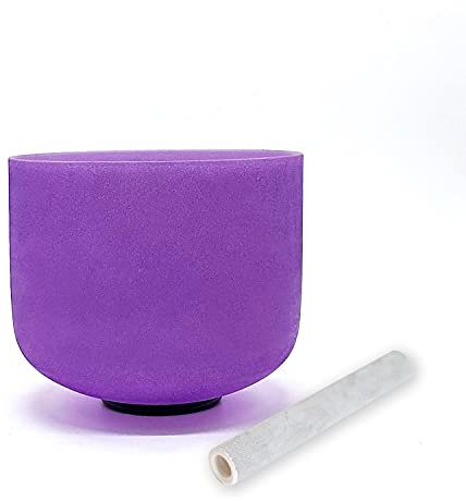 TAIFENG B Note Crown Chakra Purple Colored Quartz Frosted Crystal Singing Bowl 8 inch