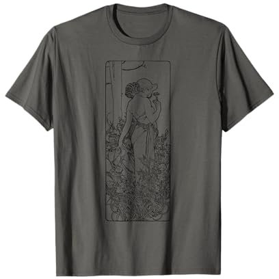 Dame de la Fleur Jardin Mucha Art Déco Ligne Dessin T-Shirt